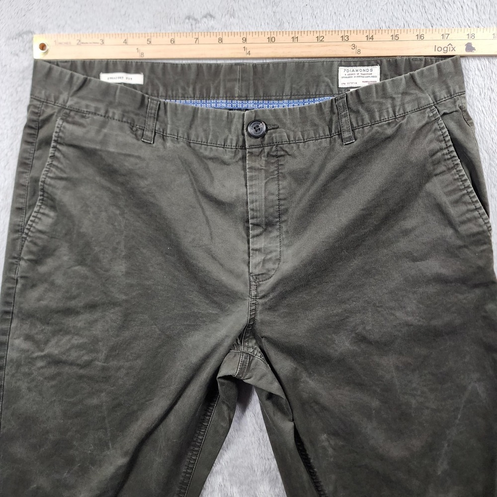 7 Diamonds Infinity Pants Mens 36x32 Green Canvas Straight Leg Chino Golf Casual - Picture 5 of 10